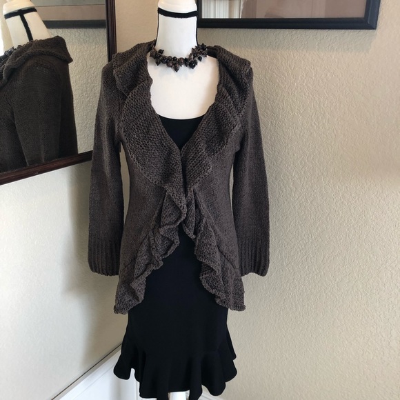 Venue Ruffle Front Ribbon Knit Cardigan Sweater - Picture 4 of 15